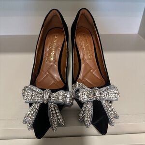 Kurt Geiger London Belgravia Black Velvet Crystal bow stiletto pumps - with box